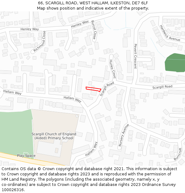 66, SCARGILL ROAD, WEST HALLAM, ILKESTON, DE7 6LF: Location map and indicative extent of plot