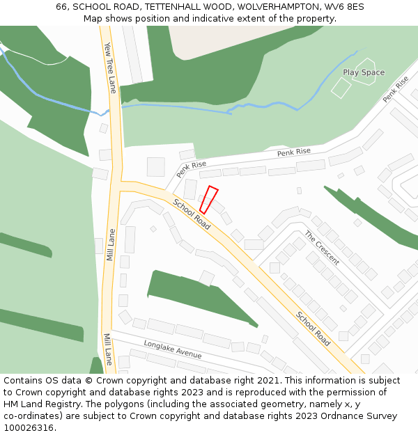 66, SCHOOL ROAD, TETTENHALL WOOD, WOLVERHAMPTON, WV6 8ES: Location map and indicative extent of plot