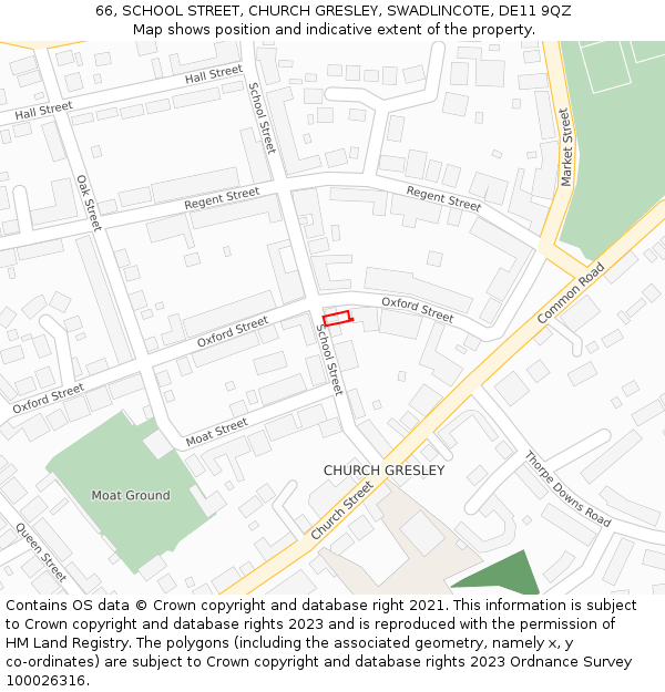 66, SCHOOL STREET, CHURCH GRESLEY, SWADLINCOTE, DE11 9QZ: Location map and indicative extent of plot