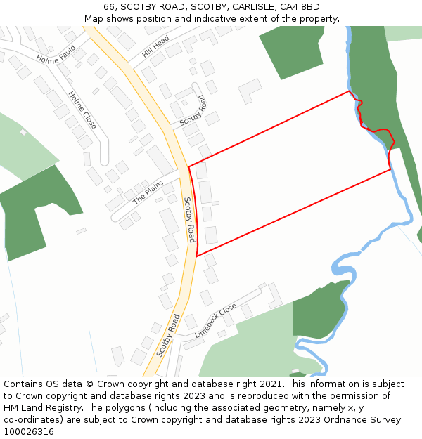 66, SCOTBY ROAD, SCOTBY, CARLISLE, CA4 8BD: Location map and indicative extent of plot