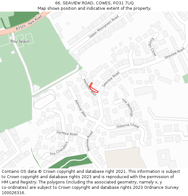 66, SEAVIEW ROAD, COWES, PO31 7UQ: Location map and indicative extent of plot