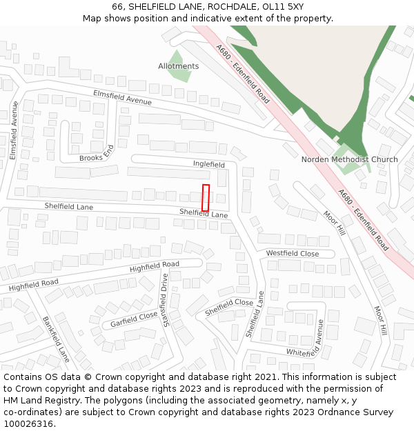 66, SHELFIELD LANE, ROCHDALE, OL11 5XY: Location map and indicative extent of plot