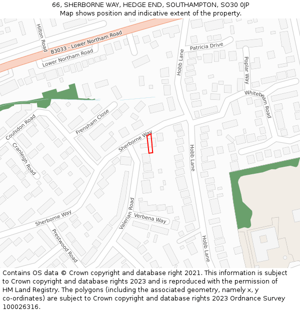 66, SHERBORNE WAY, HEDGE END, SOUTHAMPTON, SO30 0JP: Location map and indicative extent of plot