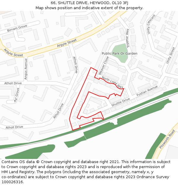 66, SHUTTLE DRIVE, HEYWOOD, OL10 3FJ: Location map and indicative extent of plot