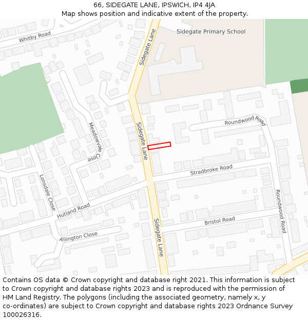 66, SIDEGATE LANE, IPSWICH, IP4 4JA: Location map and indicative extent of plot