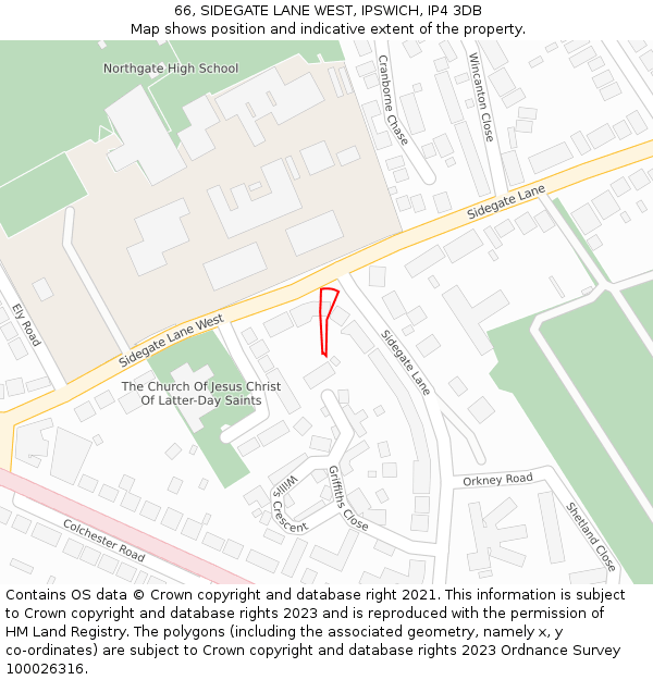 66, SIDEGATE LANE WEST, IPSWICH, IP4 3DB: Location map and indicative extent of plot