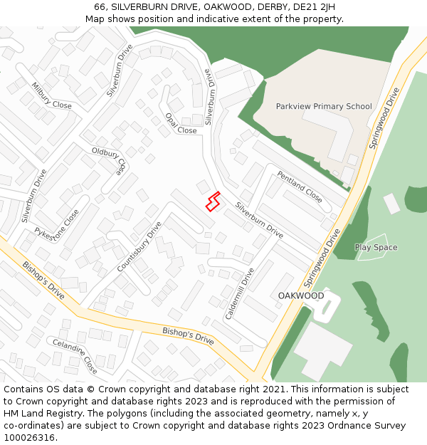 66, SILVERBURN DRIVE, OAKWOOD, DERBY, DE21 2JH: Location map and indicative extent of plot