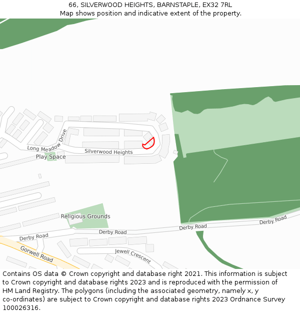 66, SILVERWOOD HEIGHTS, BARNSTAPLE, EX32 7RL: Location map and indicative extent of plot