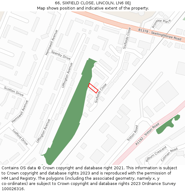 66, SIXFIELD CLOSE, LINCOLN, LN6 0EJ: Location map and indicative extent of plot