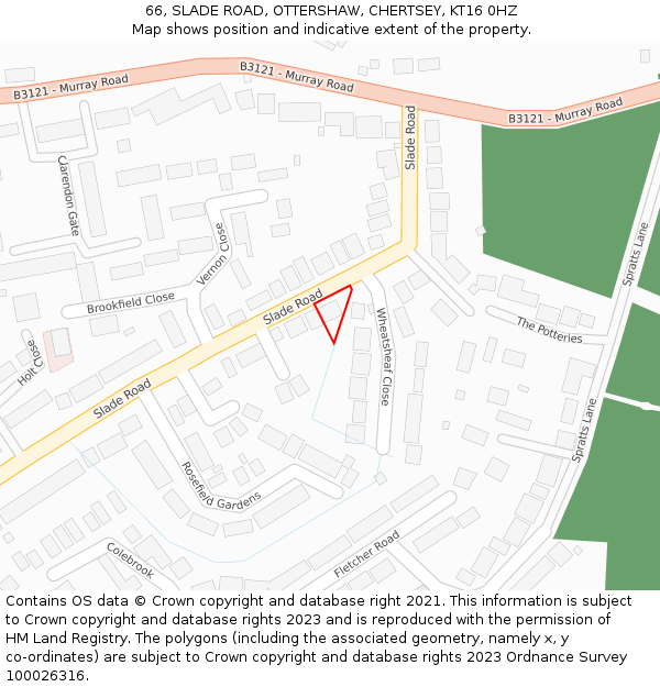 66, SLADE ROAD, OTTERSHAW, CHERTSEY, KT16 0HZ: Location map and indicative extent of plot