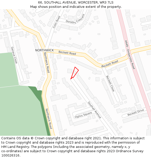 66, SOUTHALL AVENUE, WORCESTER, WR3 7LS: Location map and indicative extent of plot