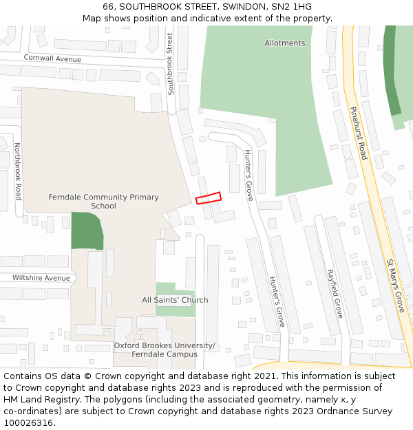 66, SOUTHBROOK STREET, SWINDON, SN2 1HG: Location map and indicative extent of plot