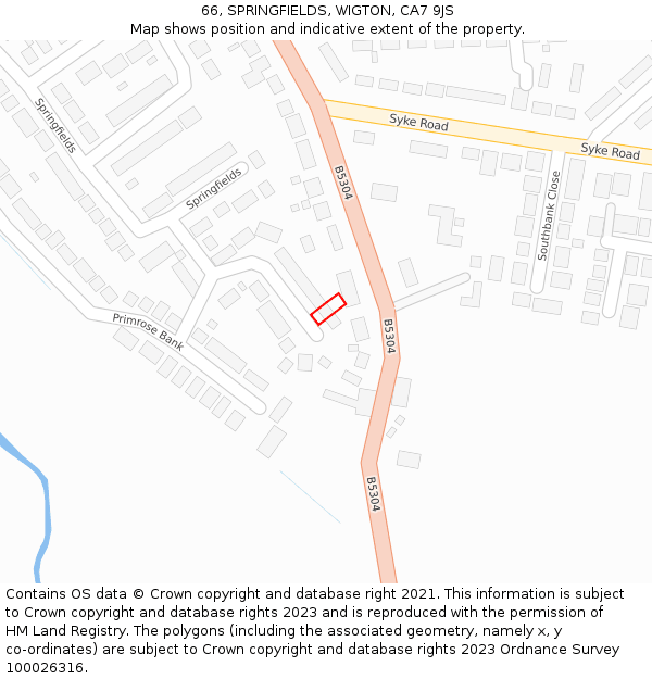 66, SPRINGFIELDS, WIGTON, CA7 9JS: Location map and indicative extent of plot