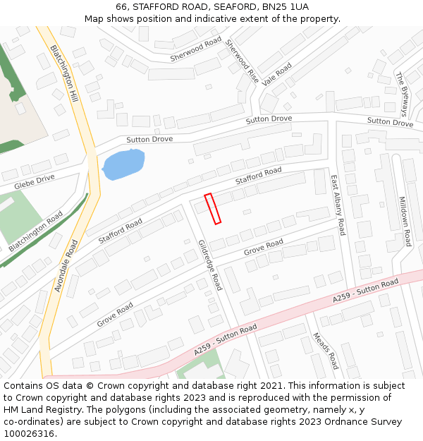 66, STAFFORD ROAD, SEAFORD, BN25 1UA: Location map and indicative extent of plot