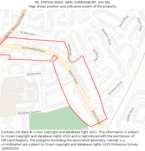 66, STATION ROAD, WEM, SHREWSBURY, SY4 5BL: Location map and indicative extent of plot