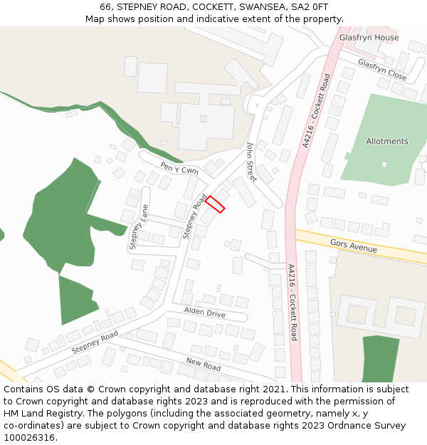 66, STEPNEY ROAD, COCKETT, SWANSEA, SA2 0FT: Location map and indicative extent of plot