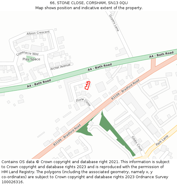 66, STONE CLOSE, CORSHAM, SN13 0QU: Location map and indicative extent of plot