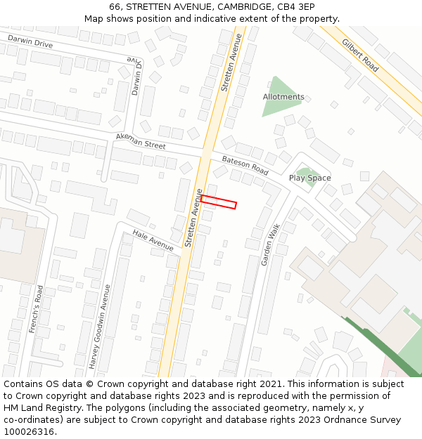 66, STRETTEN AVENUE, CAMBRIDGE, CB4 3EP: Location map and indicative extent of plot