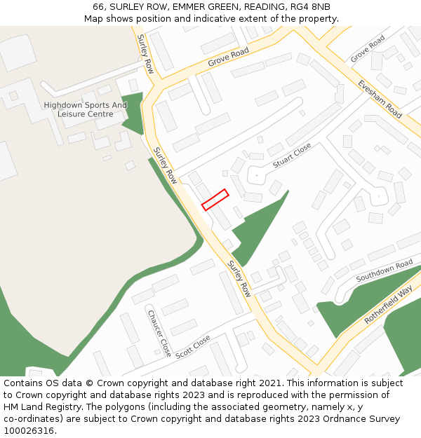 66, SURLEY ROW, EMMER GREEN, READING, RG4 8NB: Location map and indicative extent of plot