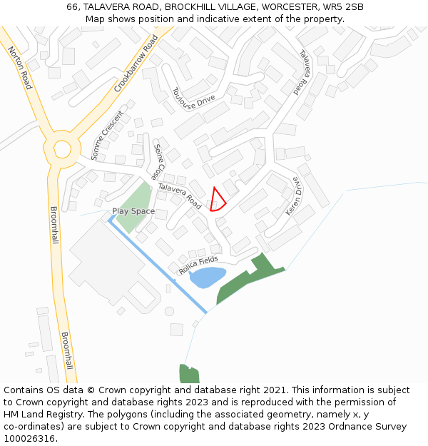 66, TALAVERA ROAD, BROCKHILL VILLAGE, WORCESTER, WR5 2SB: Location map and indicative extent of plot