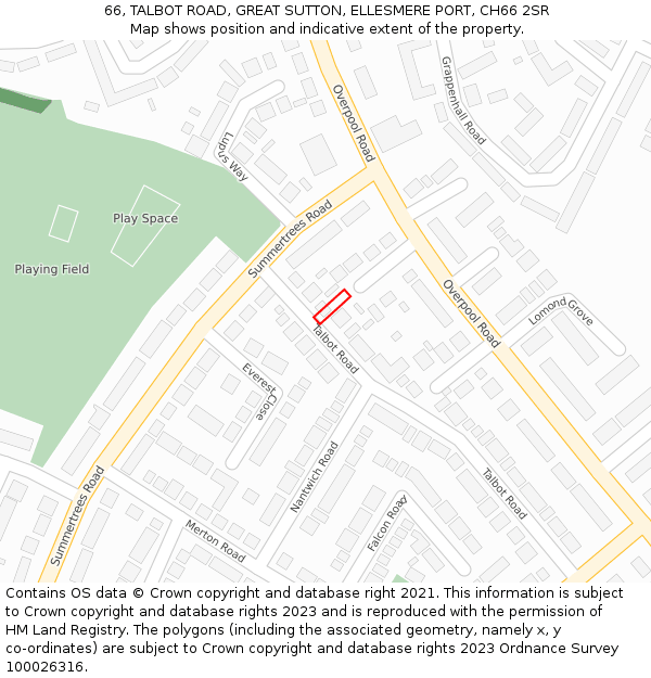 66, TALBOT ROAD, GREAT SUTTON, ELLESMERE PORT, CH66 2SR: Location map and indicative extent of plot