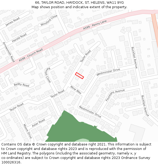 66, TAYLOR ROAD, HAYDOCK, ST. HELENS, WA11 9YG: Location map and indicative extent of plot