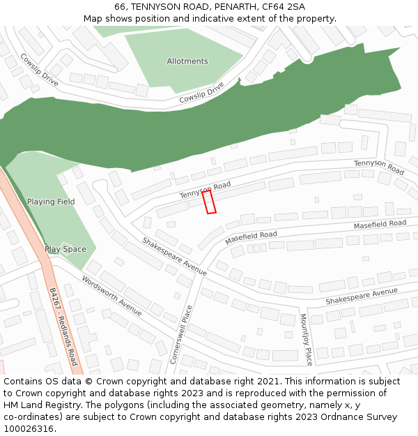 66, TENNYSON ROAD, PENARTH, CF64 2SA: Location map and indicative extent of plot