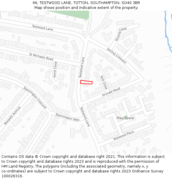 66, TESTWOOD LANE, TOTTON, SOUTHAMPTON, SO40 3BR: Location map and indicative extent of plot