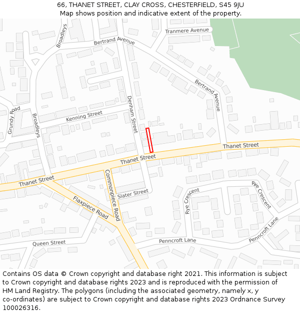 66, THANET STREET, CLAY CROSS, CHESTERFIELD, S45 9JU: Location map and indicative extent of plot