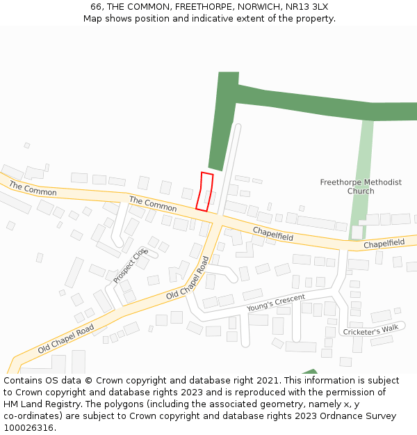 66, THE COMMON, FREETHORPE, NORWICH, NR13 3LX: Location map and indicative extent of plot