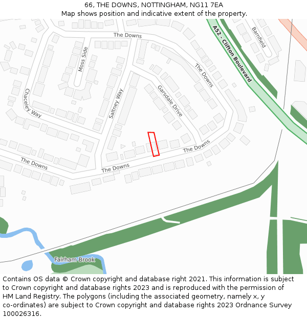 66, THE DOWNS, NOTTINGHAM, NG11 7EA: Location map and indicative extent of plot