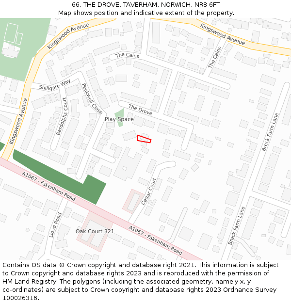 66, THE DROVE, TAVERHAM, NORWICH, NR8 6FT: Location map and indicative extent of plot