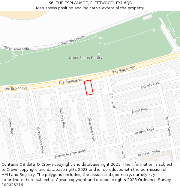 66, THE ESPLANADE, FLEETWOOD, FY7 6QD: Location map and indicative extent of plot