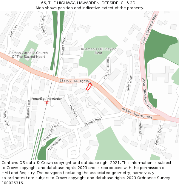 66, THE HIGHWAY, HAWARDEN, DEESIDE, CH5 3DH: Location map and indicative extent of plot