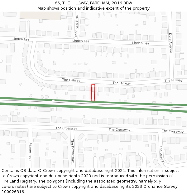 66, THE HILLWAY, FAREHAM, PO16 8BW: Location map and indicative extent of plot