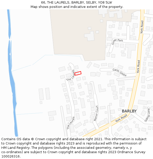 66, THE LAURELS, BARLBY, SELBY, YO8 5LW: Location map and indicative extent of plot