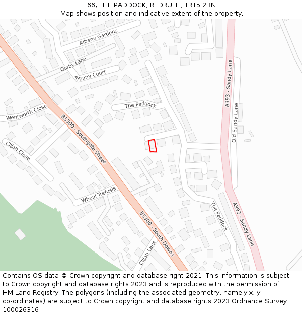 66, THE PADDOCK, REDRUTH, TR15 2BN: Location map and indicative extent of plot