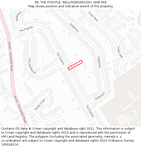 66, THE PYGHTLE, WELLINGBOROUGH, NN8 4RS: Location map and indicative extent of plot