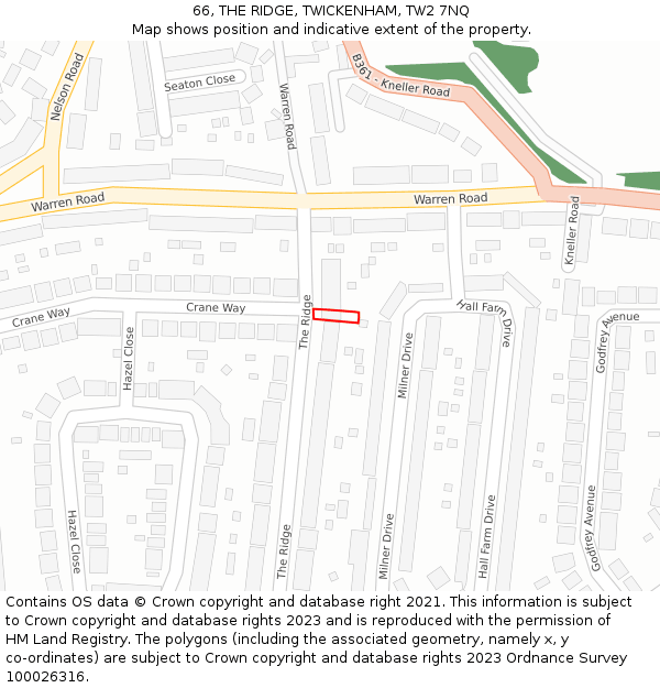 66, THE RIDGE, TWICKENHAM, TW2 7NQ: Location map and indicative extent of plot