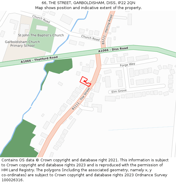 66, THE STREET, GARBOLDISHAM, DISS, IP22 2QN: Location map and indicative extent of plot