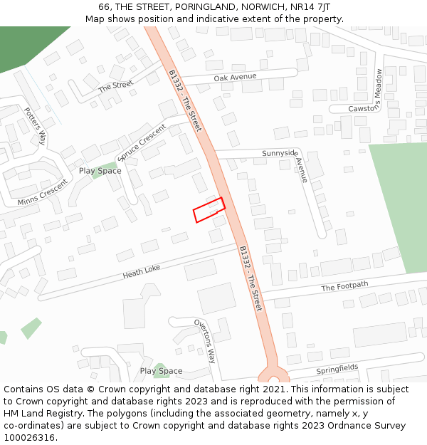 66, THE STREET, PORINGLAND, NORWICH, NR14 7JT: Location map and indicative extent of plot