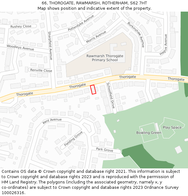 66, THOROGATE, RAWMARSH, ROTHERHAM, S62 7HT: Location map and indicative extent of plot