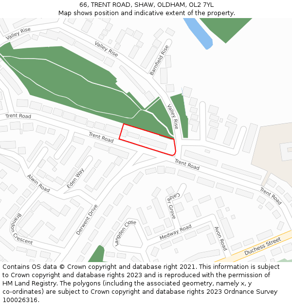 66, TRENT ROAD, SHAW, OLDHAM, OL2 7YL: Location map and indicative extent of plot