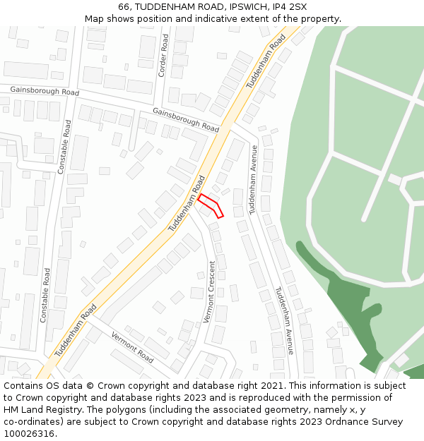 66, TUDDENHAM ROAD, IPSWICH, IP4 2SX: Location map and indicative extent of plot
