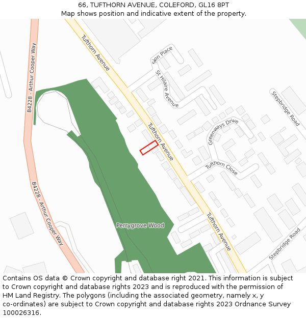 66, TUFTHORN AVENUE, COLEFORD, GL16 8PT: Location map and indicative extent of plot