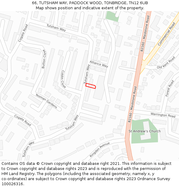 66, TUTSHAM WAY, PADDOCK WOOD, TONBRIDGE, TN12 6UB: Location map and indicative extent of plot