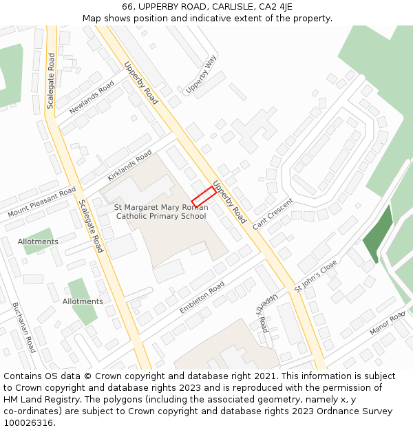 66, UPPERBY ROAD, CARLISLE, CA2 4JE: Location map and indicative extent of plot