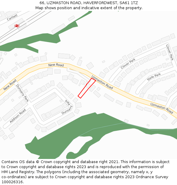 66, UZMASTON ROAD, HAVERFORDWEST, SA61 1TZ: Location map and indicative extent of plot