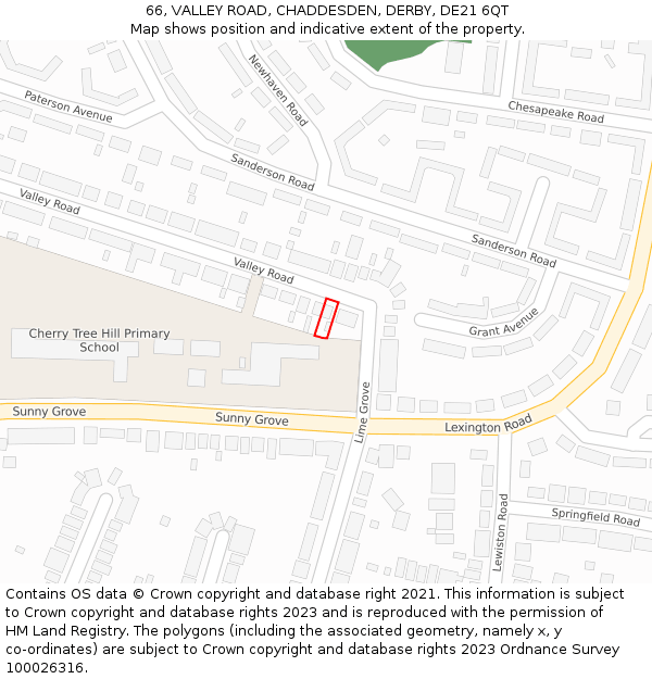 66, VALLEY ROAD, CHADDESDEN, DERBY, DE21 6QT: Location map and indicative extent of plot