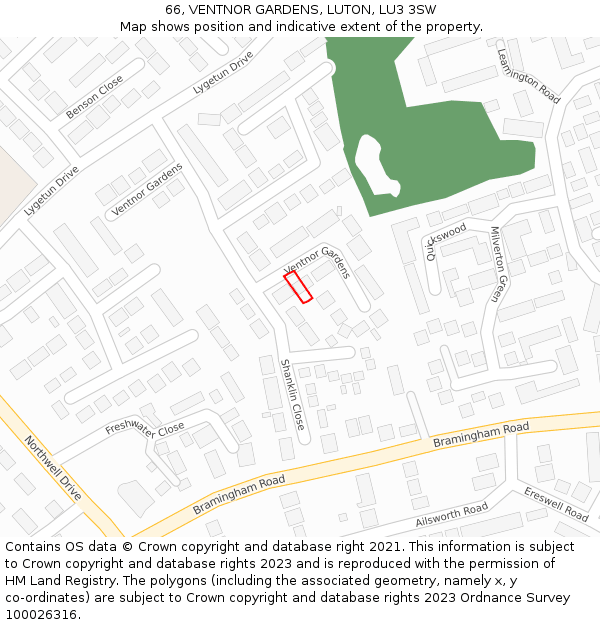 66, VENTNOR GARDENS, LUTON, LU3 3SW: Location map and indicative extent of plot